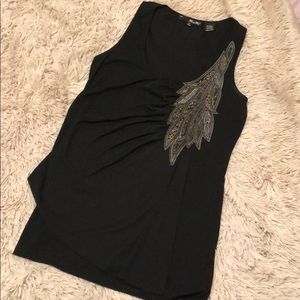 Miss Me Dressy Tank with Beads and Leather detail